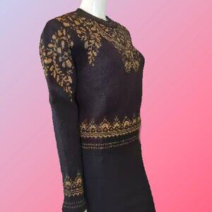 Zara Black and Gold Patterned Sweater